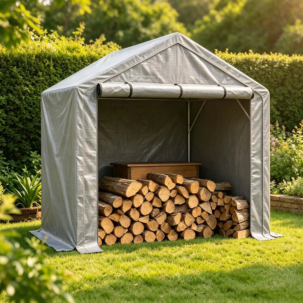 Abri à vélos 190 x 170 x 200 cm, structure tubulaire en acier galvanisé, bâche PE imperméable 170 g/m², porte sectionnelle, gris foncé