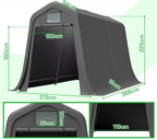 Abri de jardin 366 × 213 × 225 cm, bâche PE 170 g/m², structure en acier galvanisé, porte sectionnelle, ventilation, protection UV, gris foncé