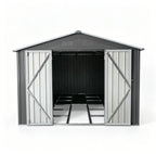 Abri de jardin 3 x 2,4 m (10 x 8 pi) en acier galvanisé, 7,46 m² (10 x 8 pi), toit à deux pans, double porte, fentes d'aération, châssis, gris