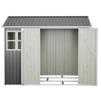 Abri de jardin métallique avec fondation, fenêtre et toit à pignon, 251,7 x 180,5 x 201 cm, abri à outils, gris
