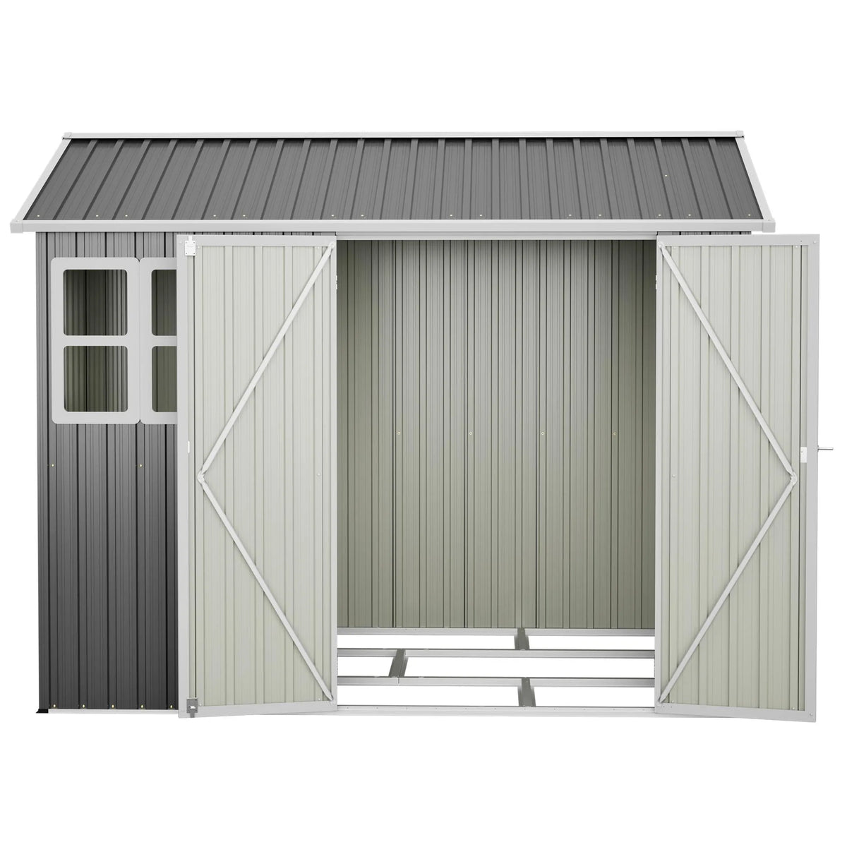 Abri de jardin métallique avec fondation, fenêtre et toit à pignon, 251,7 x 180,5 x 201 cm, abri à outils, gris