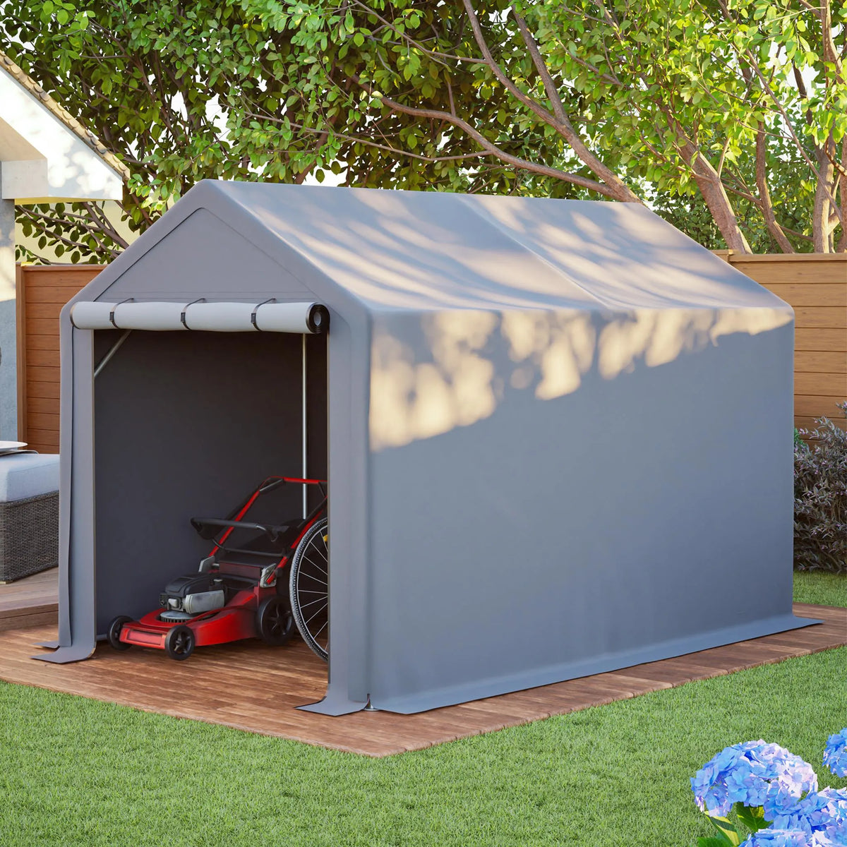Abri à vélos 296 x 190 x 200 cm, structure en acier galvanisé, bâche PE 170 g/m², porte enroulable zippée, étanche, gris foncé