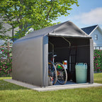 Abri à vélos 160 x 220 x 165 cm, bâche imperméable en PE, structure tubulaire en acier, porte enroulable, 2 ouvertures de ventilation, 8 supports, gris