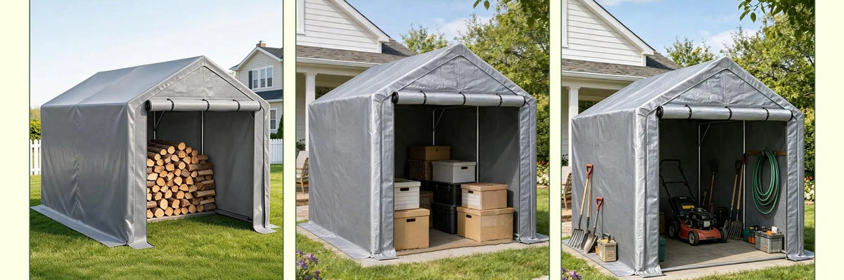 Abri de garage 296 x 190 x 200 cm, structure en acier galvanisé, bâche PE 170 g/m², porte enroulable avec fermeture éclair, imperméable et résistante aux UV, gris foncé