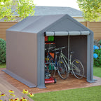 Abri à vélos 296 x 190 x 200 cm, structure en acier galvanisé, bâche PE 170 g/m², porte enroulable zippée, étanche, gris foncé