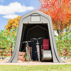 Abri de jardin 366 × 213 × 225 cm, bâche PE 170 g/m², structure en acier galvanisé, porte sectionnelle, ventilation, protection UV, gris foncé